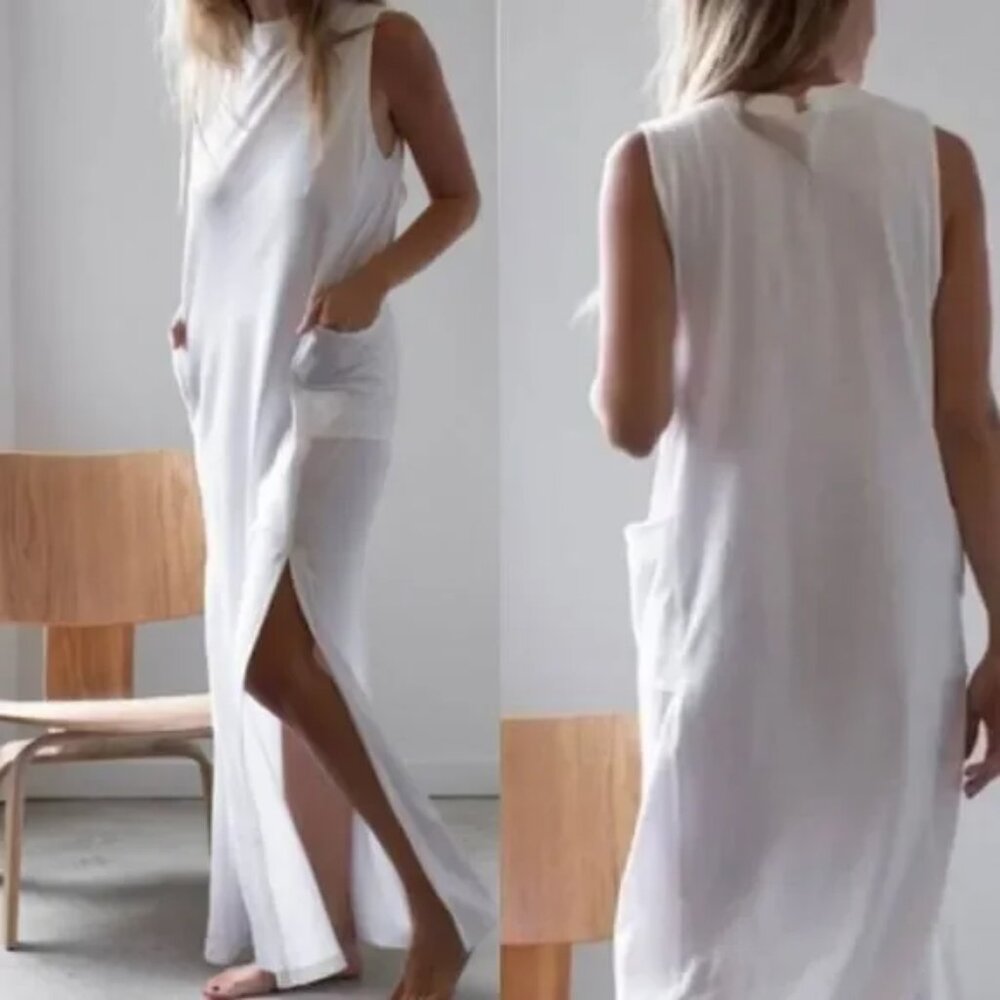 Lunya Cool Paneled Sleeveless Maxi Dress in Sincere White